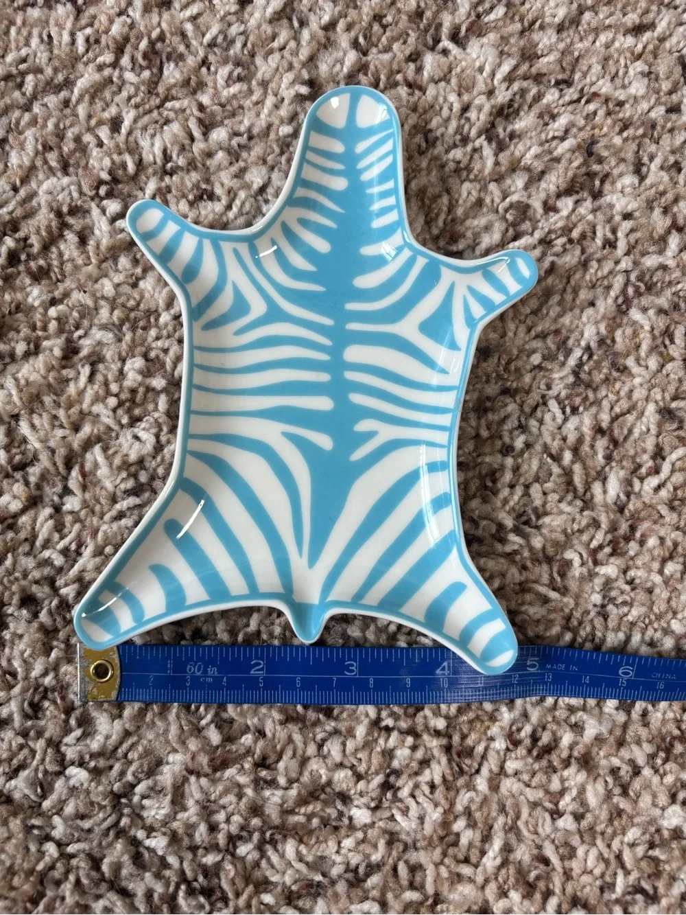 Jonathan Adler Turquoise Blue and White Zebra Stripe Stacking Trinket Dish
